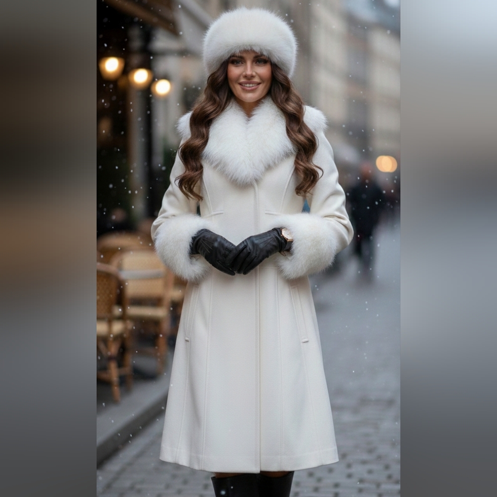✨BEBE✨🤍 Gorgeous Cream Fur Trimmed Trench Coat Jacket, Size XS, EUC